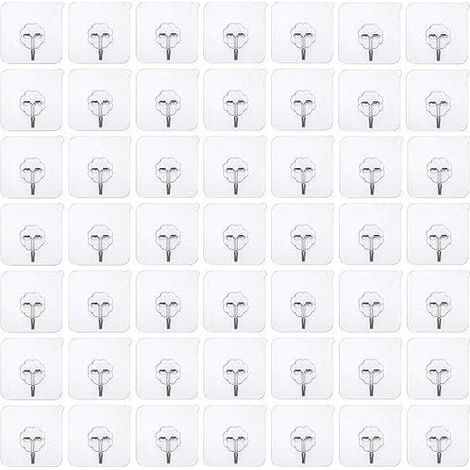 50 pièces de crochets adhésifs sans perçage - Crochet sans perçage auto-adhésif - Crochet mural transparent - Crochet adhésif transparent - Crochet de porte patère étanche - Idéal pour cuisine salle (1/4)