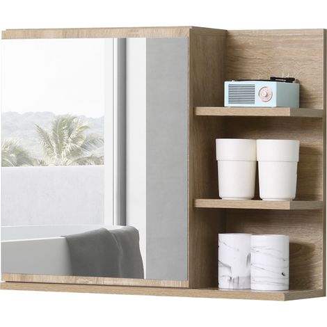 Armoire miroir murale salle de bain porte miroir 3 étagères bois 60x18x50 cm, couleur bois