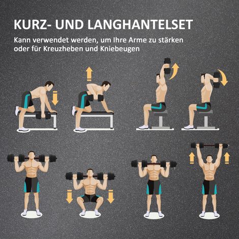 Set d’haltères 2-en-1 30 kg réglables, barre courte & longue professionnelle pour musculation et renforcement musculaire Noir (1/5)