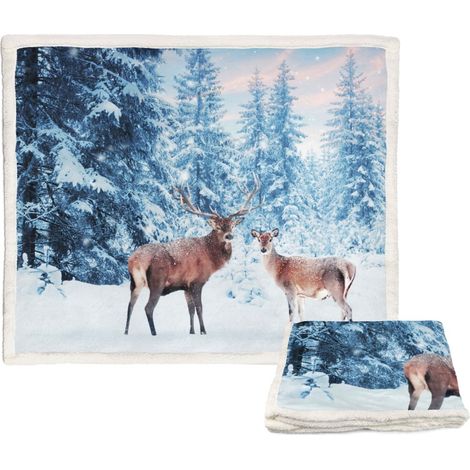 PLAID coperta IN PILE SHERPA fantasy HD coppia di CERVI