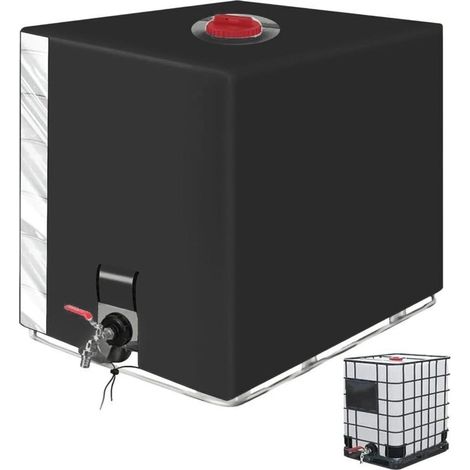 Bache pour Cuve 1000L IBC, Bâche de Protection Solaire, avec Un Film Transparent Bache cuve 1000l Anti UV Noir Protection, Recuperateur d Eau de Pluie 1000 litres - 120 x 100 x 116 cm(Noir)