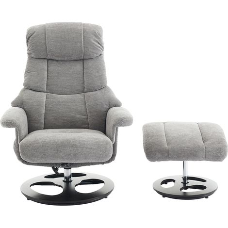 Sillón relax de masaje y calor con reposapiés, reclinable 140°, giratorio 360°, chenilla gris (1/5)