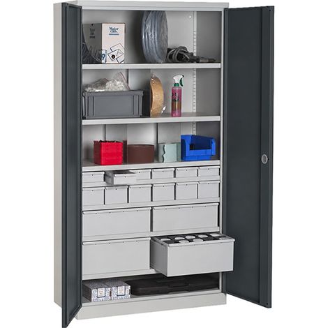Armoire de rangement acier anthracite - 14 tiroirs et 5 étagères charge 150kg/niveau - Dim. 1950x1000x500mm - W030090029-GCGA (1/5)
