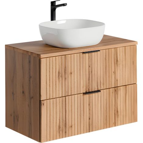 Badezimmer-Set NOXERA 80 cm – Wotan-Eiche – Unterschrank mit Waschtischplatte und Waschbecken