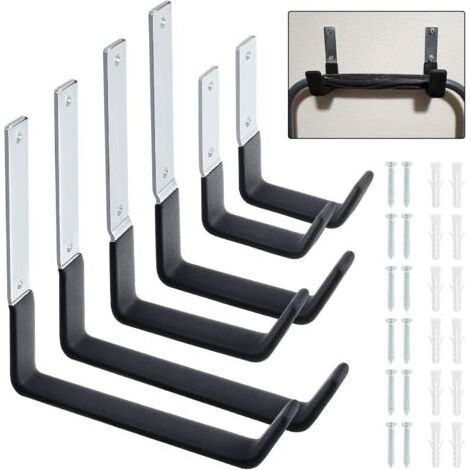Lot de 6 crochets d'échelle de garage, de rangement utilitaire, montage mural, crochet de suspension pour vélo, échelle, chaises pliantes et objets encombrants (6) (1/4)