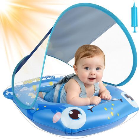 Baby Float with Sunshade, Back/Tummy/Reclining Positions, Double Chamber PVC UPF50+, For 3-36 Months (1/5)