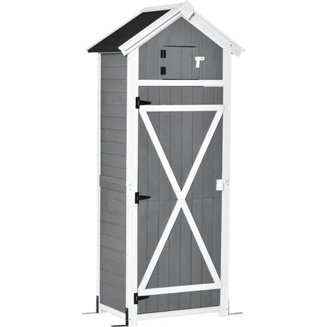 Dunkelgrauer Garten-Holzschrank mit Tür und Dach, 78 x 52,5 x 182 cm (1/5)