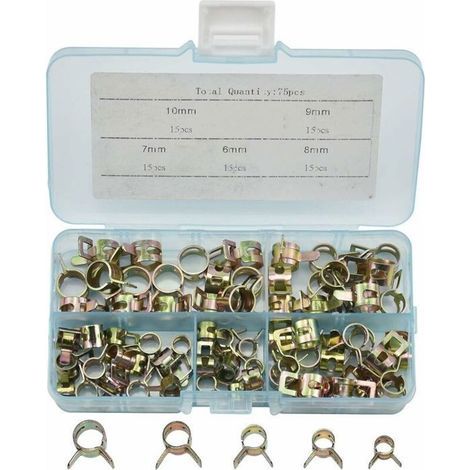 75PCS Clip à Ressort Tuyau Collier Serrage Durite Essence Serre-joints à Tuyaux à Ressort Tuyau Serrage 6mm, 7mm, 8mm, 9mm, 10mm (1/5)