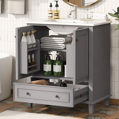 Waschtischunterschrank 76 x 46 x 87 cm aus MDF und Keramik, grau – MEUBLIV (1/5)