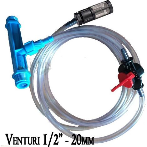 Iniettore di Fertilizzante Venturi 20Ø 1/2''. Portata Massima di Fertilizzante da 2 a 37 l/h. Filettatura maschio 1/2''