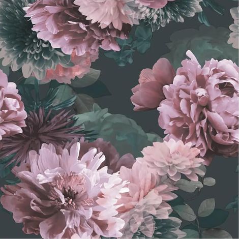 Floral Wallpaper Blush Pink Green Charcoal Flowers Lipsy London Natural Modern (1/4)