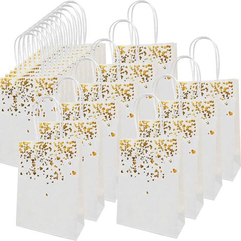 MINKUROW Confezione Da 20 Sacchetti Kraft, Sacchetti Di Carta, Sacchetti Di Carta Kraft Con Manico, Sacchetti Regalo Riciclabili Per La Festa Di Compleanno Di Matrimonio Di Natale (Oro Rosa) (1/5)