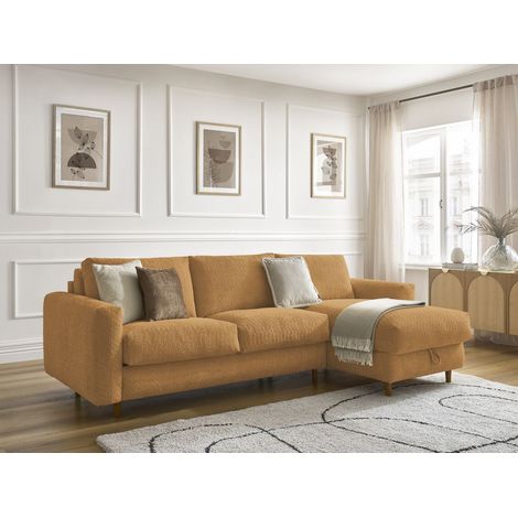 BOBOCHIC - Canapé d'angle réversible convertible NOUVEAU COCOONE ouverture express tissu bouclette Réversible 160x200 Jaune