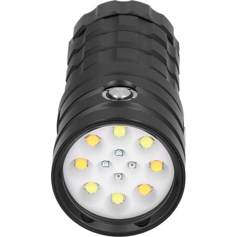 Lampe torche de plongée professionnelle 12 LED, 10 000 lm, 10 000 m, pour la photographie sous-marine, étanche jusqu'à 100 m (noir). (1/5)