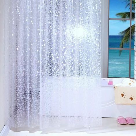 Rideau de douche transparent blanc, tanche, 100 % PEVA avec crochets, Tissu, claire, 120x200cm (1/5)