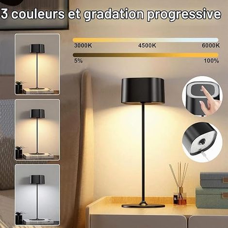 Lampe de Table Sans Fil Tactile Dimmable Batterie Lampe de Chevet (1/4)