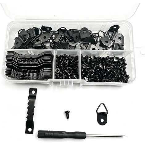 Crochet Cadre Noir Attache Tableau Triangulaire Kit de Fixation Cadre Mural avec Vis pour Suspension de Photos et Décorations Accroche Tableau Robuste Boîte de 190g (1/5)