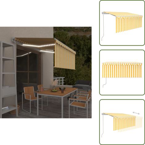 Markise Automatisch mit Rollo LED Windsensor 3,5x2,5m Gelb Weiß - Markise - Sonnenschutz - Gartendekoration - Terrassenüberdachung - Balkonabdeckung (1/5)