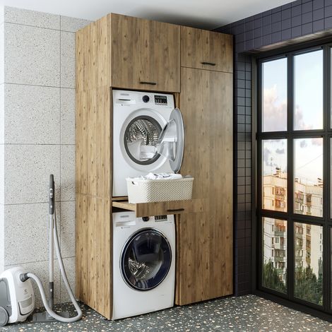 Roomart DUO-I Waschmaschinen-Doppelschrank 127, Eiche
