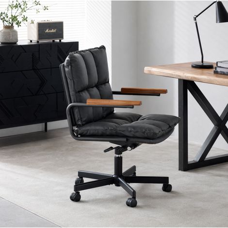 Sedia da Ufficio Ergonomica Regolabile in Altezza e Girevole, con Supporto per la Schiena, Similpelle e Metallo Nera (1/5)
