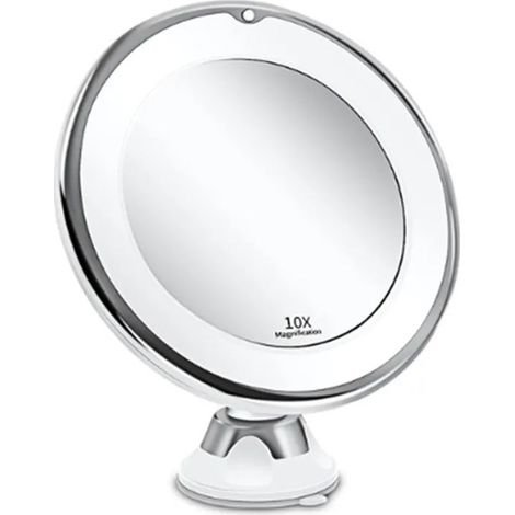 Miroir cosmétique lumineux LED avec grossissement x10, rotation à 360°, éclairage anti-éblouissement pour la maison et les voyages (1/3)