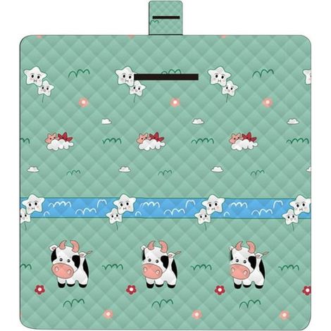 Couverture de pique-nique – 200x200 cm – Imperméable – 3 couches – Dessous PEVA – Imprimé vache vert – Extérieur (1/5)