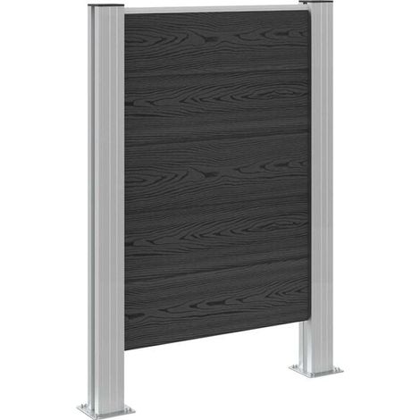 Clôture grise pour poubelle, mesurant 85 x 12 x 115 cm, en aluminium et composite bois-plastique (WPC). (1/5)