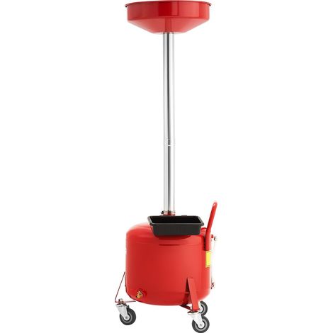 Cuve de vidange d'huile 30L, réservoir industriel avec entonnoir réglable en hauteur, chariot mobile sur roues avec coffre à outils, drainage de fluides pour ateliers auto, rouge. (1/5)