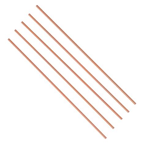 Lot de 5 tiges rondes en cuivre pur à 99,98 % - Diamètre : 305 mm - Longueur : 305 mm - Tige en cuivre massif - Pour loisirs créatifs - Diamètre : 305 mm