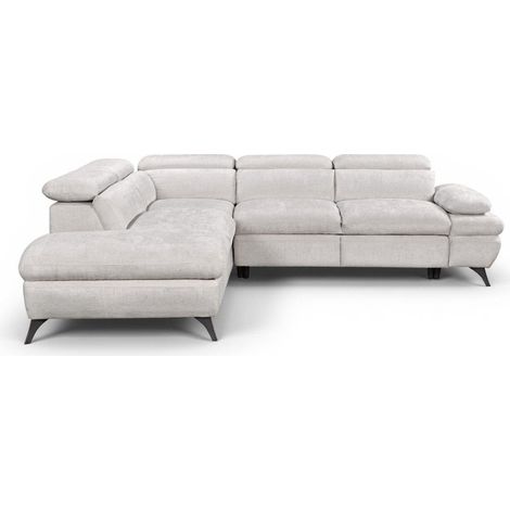 Canapé d'angle convertible avec coffre en velours chiné blanc (1/5)