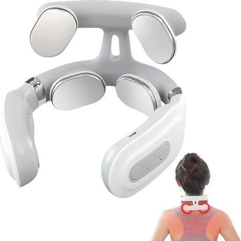 Nackmassageapparat för nacksmärta - Bärbar elektrisk nackmassageapparat med 4 massagehuvuden, 6 lägen, 16 intensitetsnivåer och värmeterapi, USB-uppladdningsbar