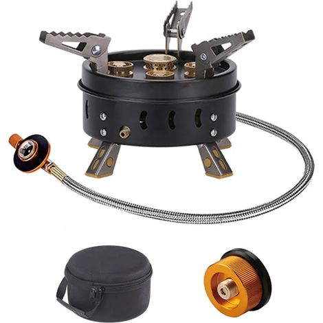 Réchaud à gaz de camping extérieur 11000W, coupe-vent, brûleur à gaz haute puissance à 5 buses, idéal pour la randonnée, les pique-niques et la survie. Réchauds de cuisine portables. (1/5)