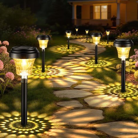Lampe Solaire Exterieur Jardin 4 Pièces, Lumiere Solaire Exterieur avec Lumière Chaude et 7 Couleurs RVB, IP65 Étanche Eclairage Exterieur Solaire pour Chemins, Decoration Jardin Exterieur (1/5)