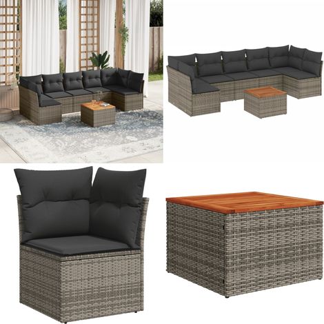 8-tlg. Garten-Sofagarnitur mit Kissen Grau Poly Rattan - Gartenmöbel Set - Esszimmergarnitur - Outdoor Möbel - Lounge Sofa - Rattan Gartenmöbel - Home & Living (1/5)