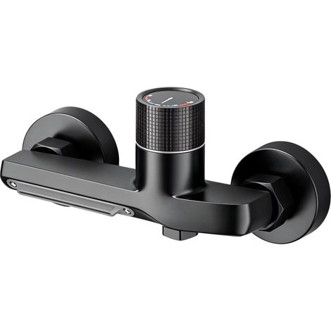 Robinet mitigeur mural noir mat pour baignoire et douche, robinet de salle de bain moderne avec commande eau chaude/eau froide et vanne dissimulée (1/5)