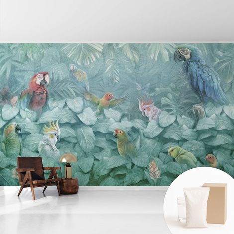 Papier peint intissé décoratif avec colle pour salon chambre et bureau Installation rapide Oiseaux exotiques 416x254 cm (1/5)