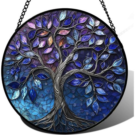 Attrape-soleil vitrail rond – Suspension décorative pour fenêtre, porte ou mur, idée cadeau femme homme maman papa, Diamètre : 9 cm (1/4)