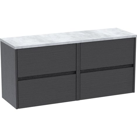 Havana Wall Hung 4-Drawer Vanity Unit with Bellato Grey Worktop 1200mm Wide - Graphite Grey Woodgrain (1/4)