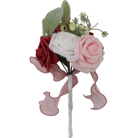 Bouquet de mariée romantique en roses, fleurs artificielles en soie, bouquet de demoiselle d'honneur, décoration pour fête à domicile, rose rouge (1/5)