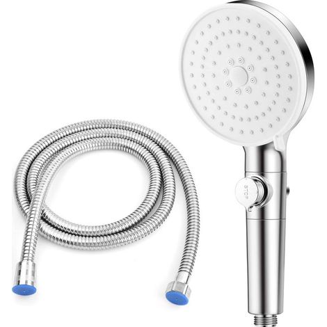 Filtre Pommeau de Douche avec Tuyau de 1.5m, 5 Modes Haute Pression Douchettes à Main avec Deau Stop bouton, Anti Calcaire Pomme de Douche, Filtrant Têtes de Douche pour Salle de Bain SPA (Argent) (1/5)