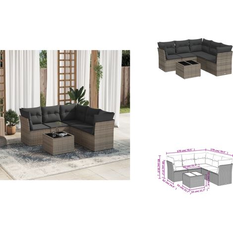 Salon de jardin 6 pcs avec coussins gris résine tressée - Ensemble Salon De Jardin - Mobilier De Jardin - Résine Tressée - Rotin Synthétique - Meuble D'extérieur (1/3)