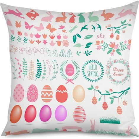 Housse de coussin lapin blanc, œufs cachés (1/5)