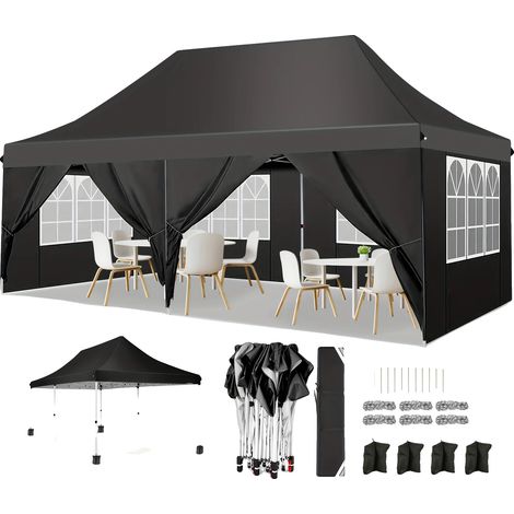 Abri de jardin pliant, tissu imperméable, réglage de la hauteur ajustable, Noir (1/2)