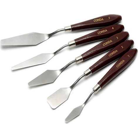 Set 5 Spatules Peintre Conda, Lames Métal Manche Bois Rouge, Peinture à l'Huile Acrylique, Palette Artiste (1/5)