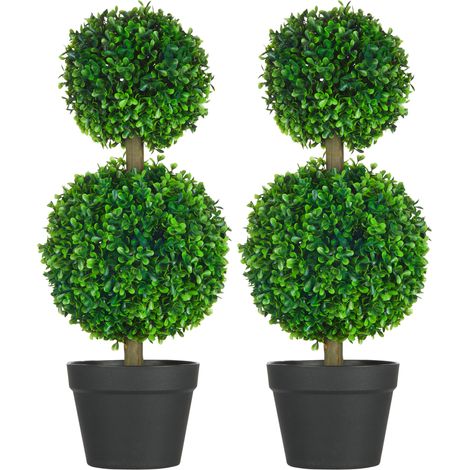 Buis artificiel résistant aux UV lot de 2 double boule 60 cm