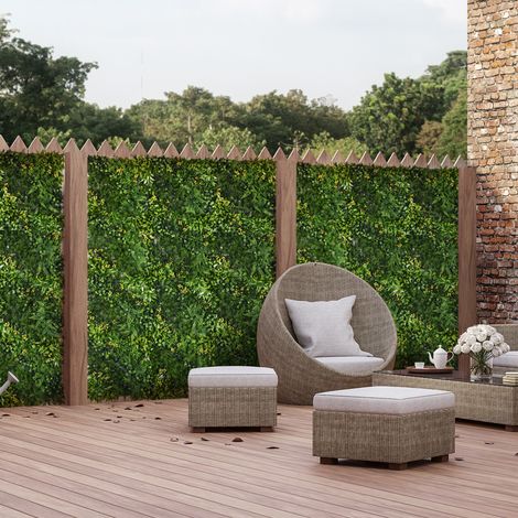 Mur végétal artificiel, 12 pièces, protection UV, brise-vue, 50 x 50 cm, feuillage varié pour jardin, balcon, terrasse (1/4)