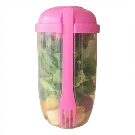 Coupe à salade/yaourt avec cuillère et couvercle, grande capacité, portable et multifonctionnelle, rose (1/5)