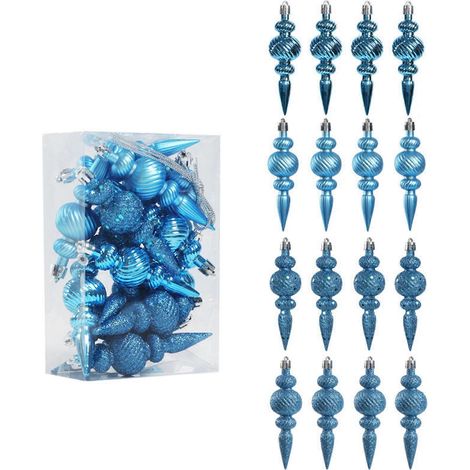 Kreativer Weihnachtsbaumschmuck aus Kunststoff, handgefertigt, längliche, spitze Ornamente für festliche Atmosphäre, blau (1/5)