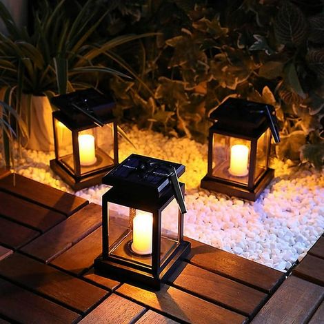 Lanterne solaire décorative noire mat, guirlande lumineuse festive pour jardin, lot de 2, étanche pour extérieur, ambiance chaleureuse, éclairage autonome sans fil. (1/3)