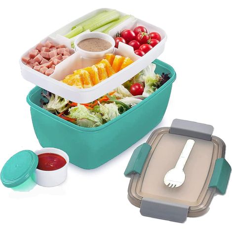 lunch Box Adultes Large(vert), 2000ml Bote Repas Salade Durable, Sans Bpa, Bento Lunch Box Avec Couverts,botes Repas Micro Onde Pour Les Voyages C (1/5)